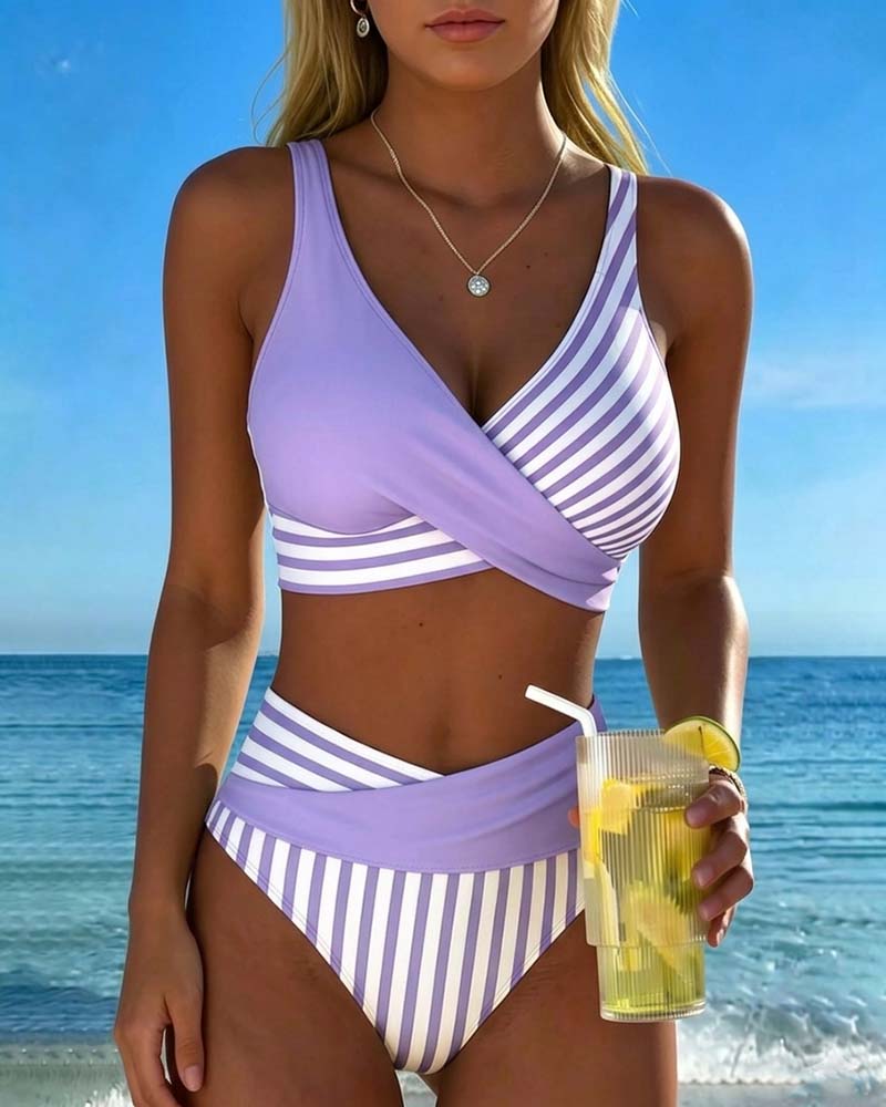 Bikini Cruzado Rayado Impreso