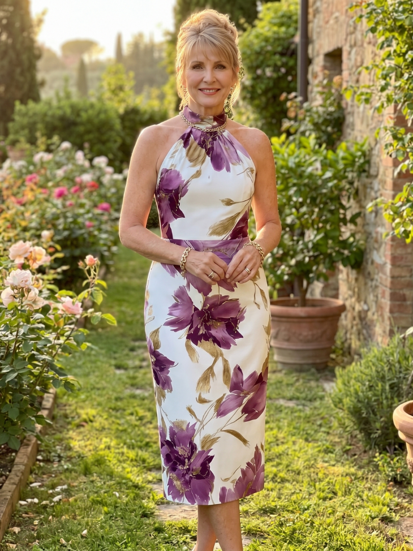 Zinnara | Vestido midi halter con estampado floral