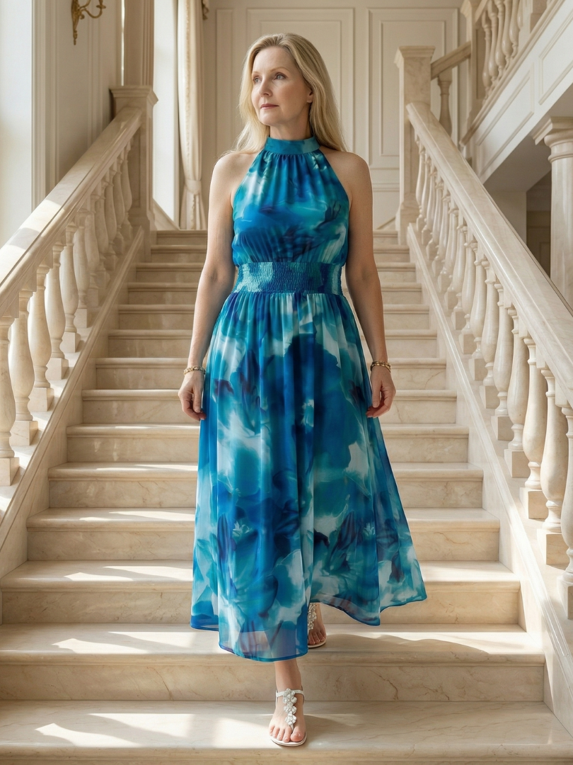 Sylin | Vestido midi halter con frunce en la cintura