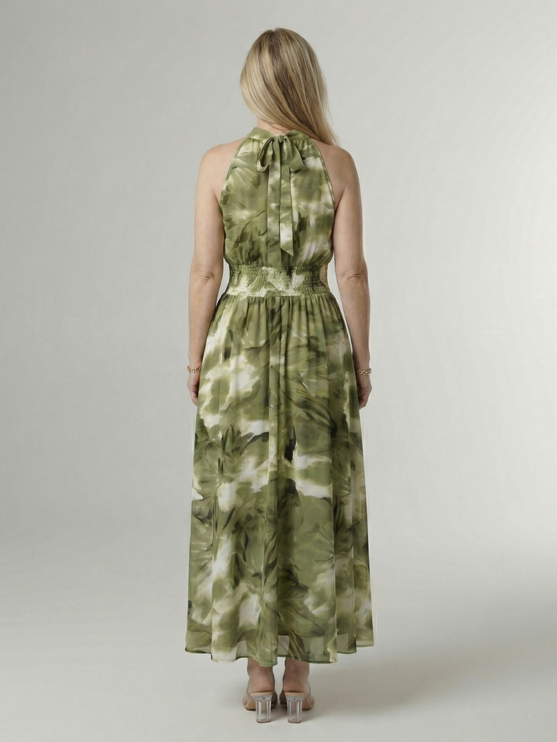Sylin | Vestido midi halter con frunce en la cintura
