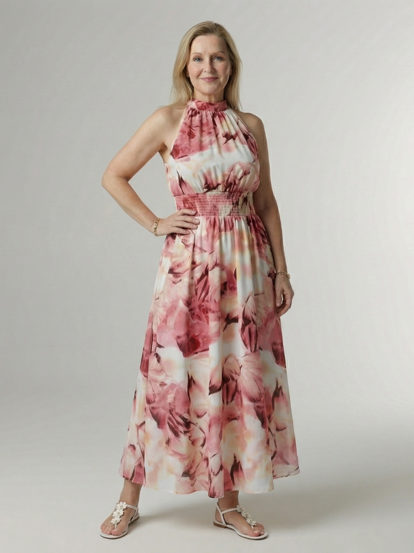 Sylin | Vestido midi halter con frunce en la cintura