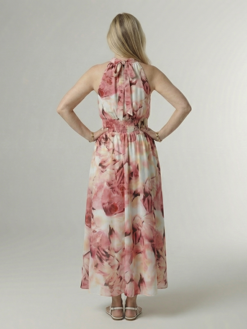 Sylin | Vestido midi halter con frunce en la cintura