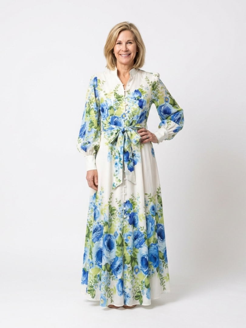 Harper | Vestido Maxi Floral de Manga Larga con Botones