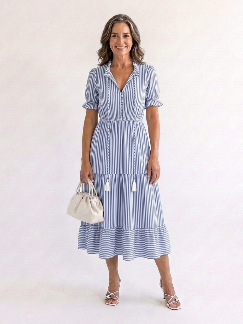 Dakota | Vestido midi de tirantes cortos a rayas