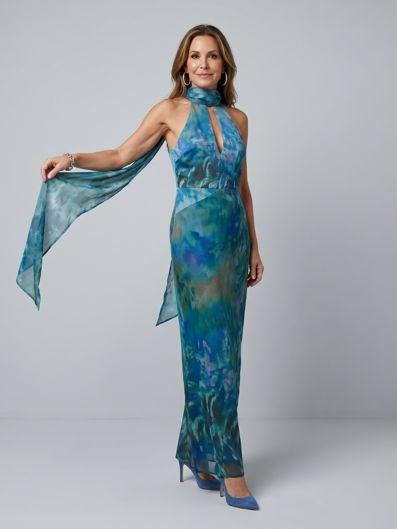 Juniper | Vestido maxi halter sin mangas con escote ojo de cerradura