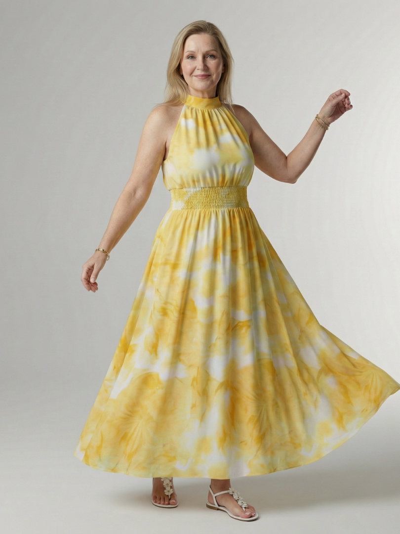 Sylin | Vestido midi halter con frunce en la cintura