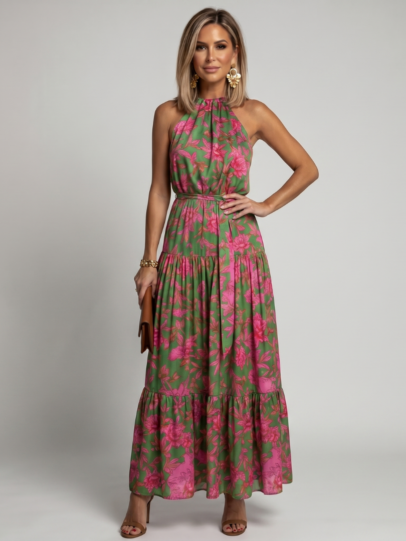 Rowen | Vestido midi halter drapeado