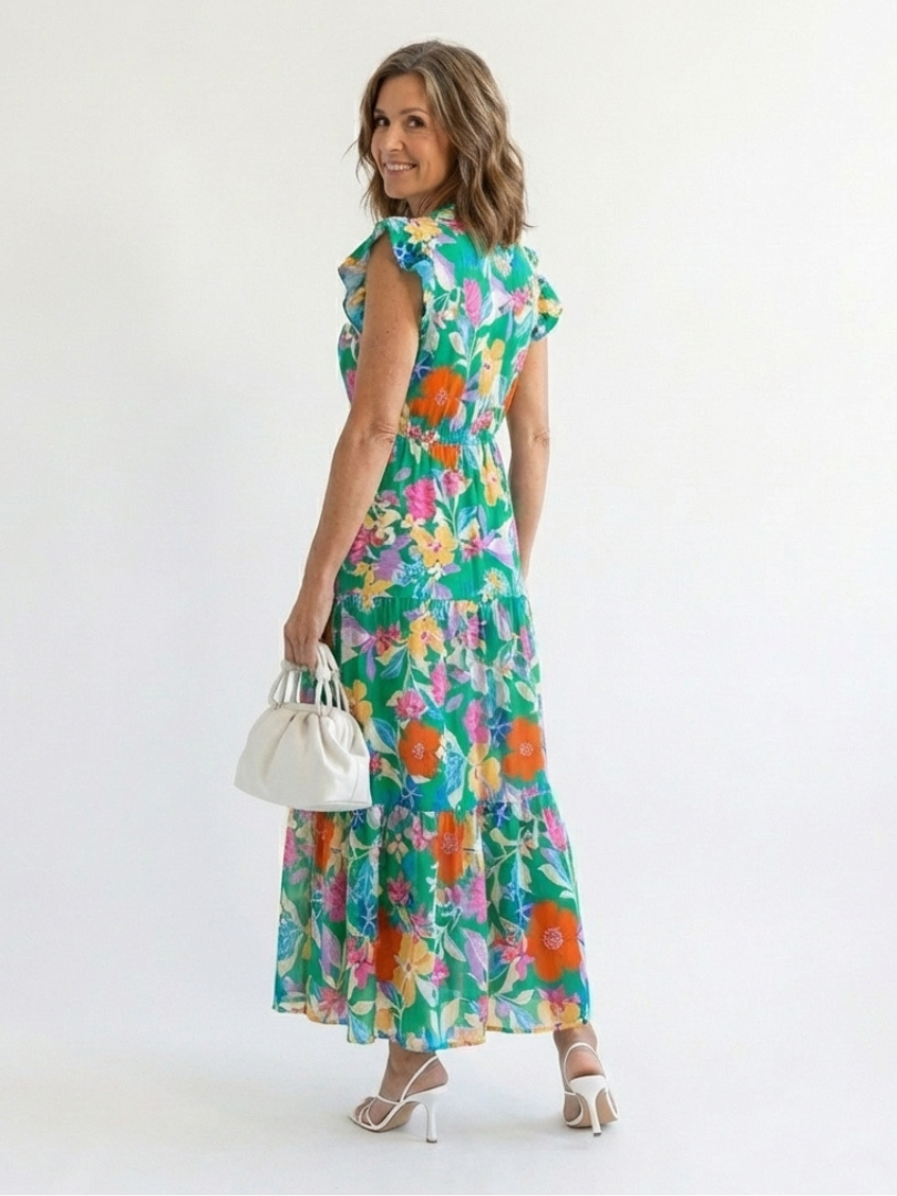 Lila | Vestido Midi de Gasa con Escote en V Floral