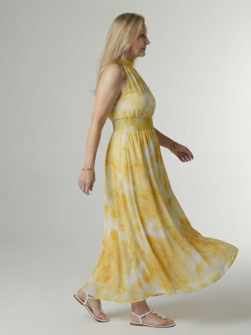 Sylin | Vestido midi halter con frunce en la cintura