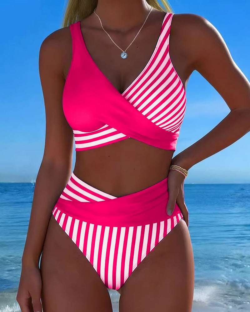 Bikini Cruzado Rayado Impreso