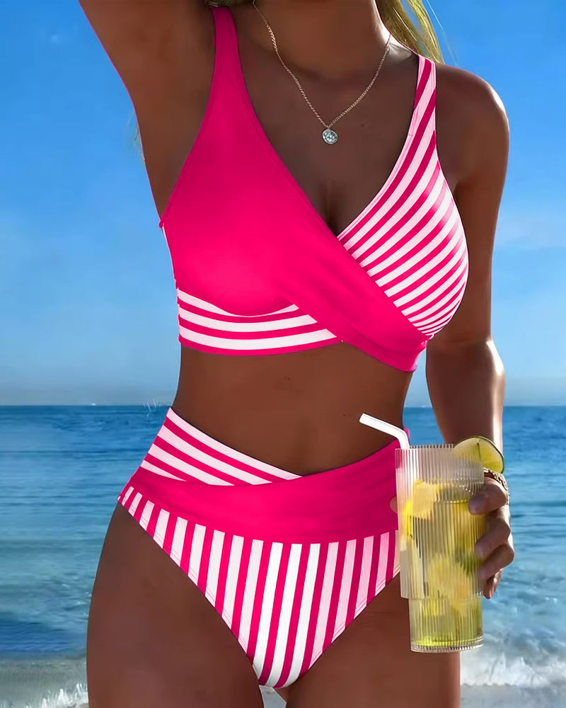 Bikini Cruzado Rayado Impreso