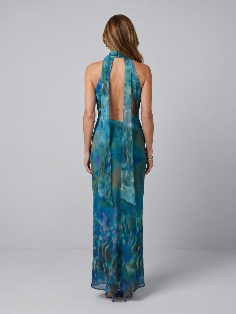 Juniper | Vestido maxi halter sin mangas con escote ojo de cerradura