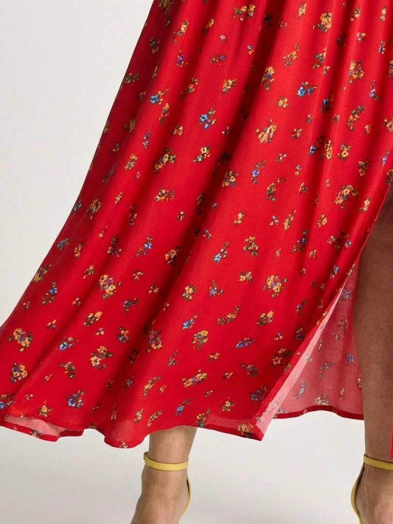 Delphine | Vestido Midi Floral de Cuello Cuadrado y Mangas Abullonadas