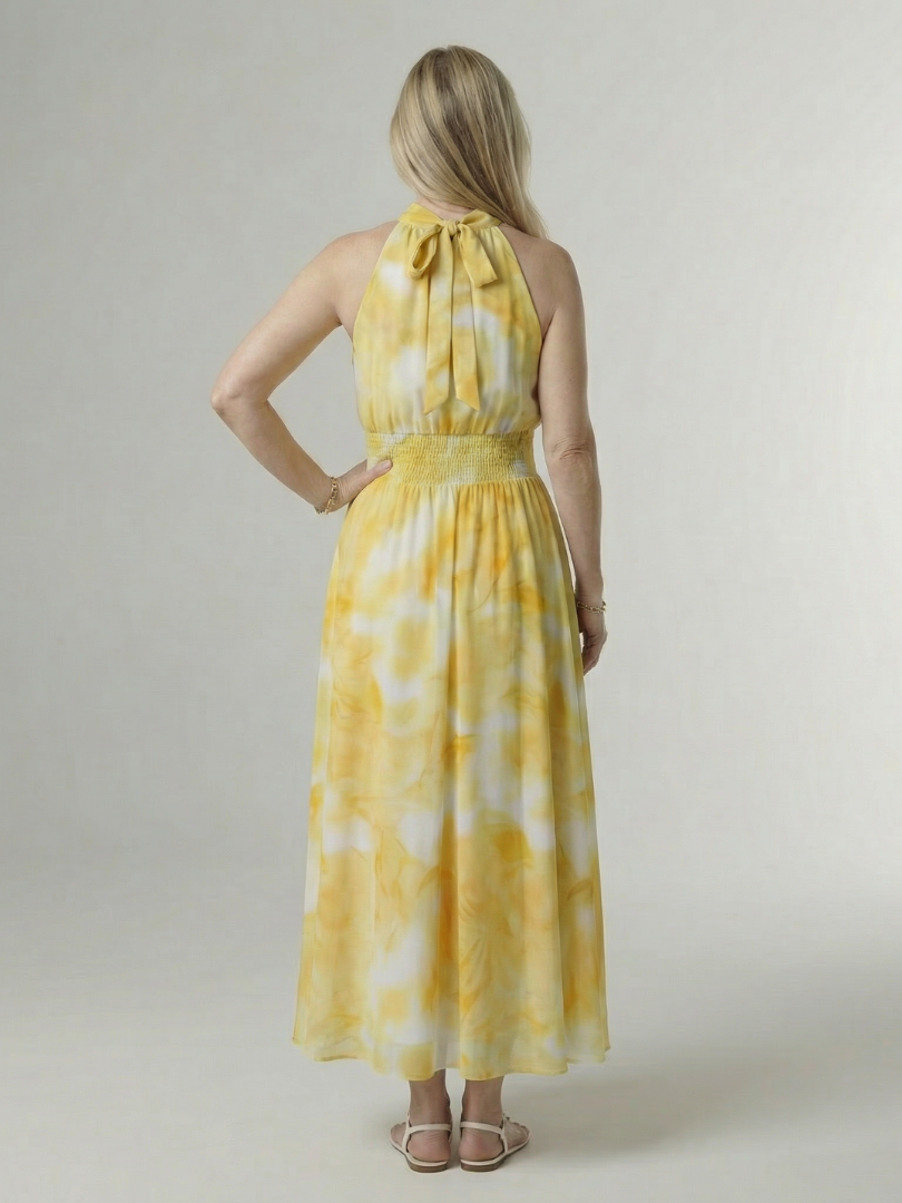Sylin | Vestido midi halter con frunce en la cintura