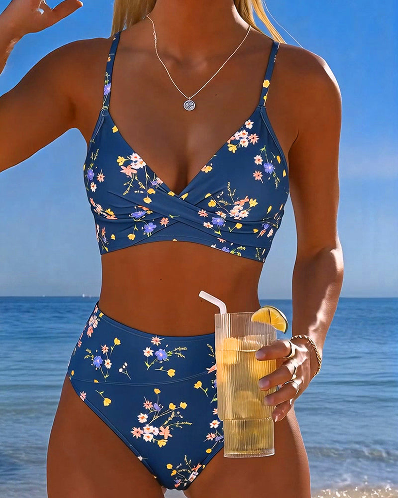 Bikini Sexy Entrecruzado Impreso Floral