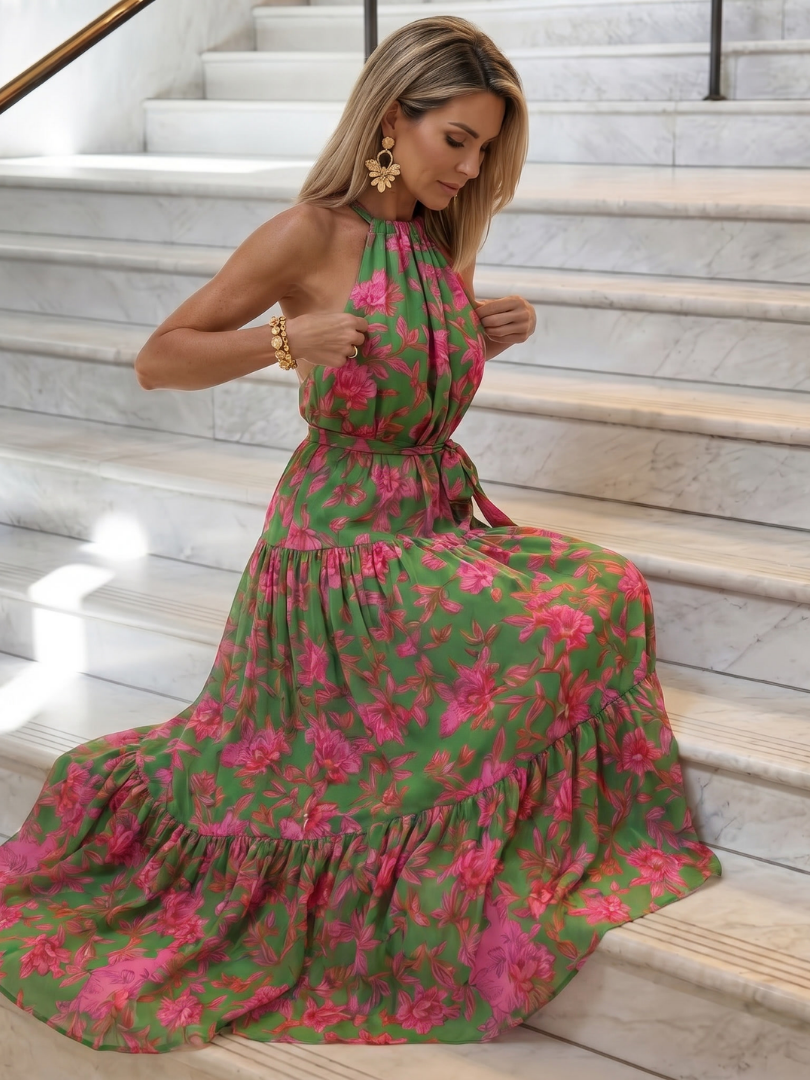 Rowen | Vestido midi halter drapeado
