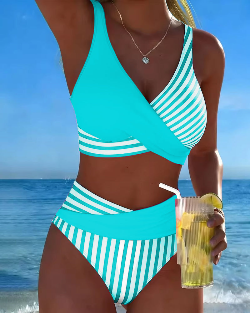 Bikini Cruzado Rayado Impreso