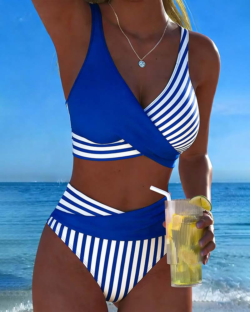 Bikini Cruzado Rayado Impreso
