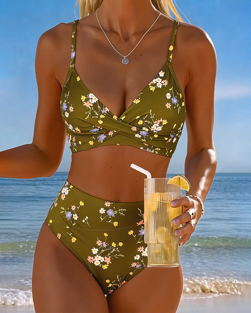 Bikini Sexy Entrecruzado Impreso Floral