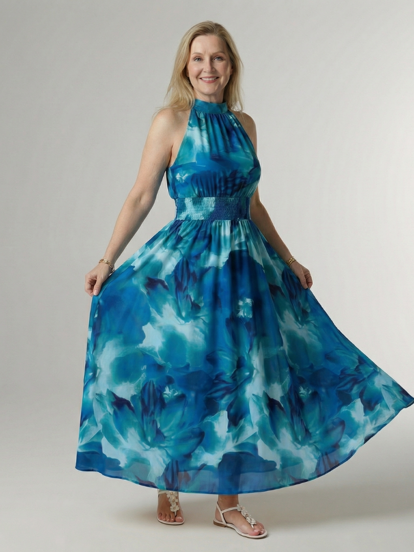 Sylin | Vestido midi halter con frunce en la cintura
