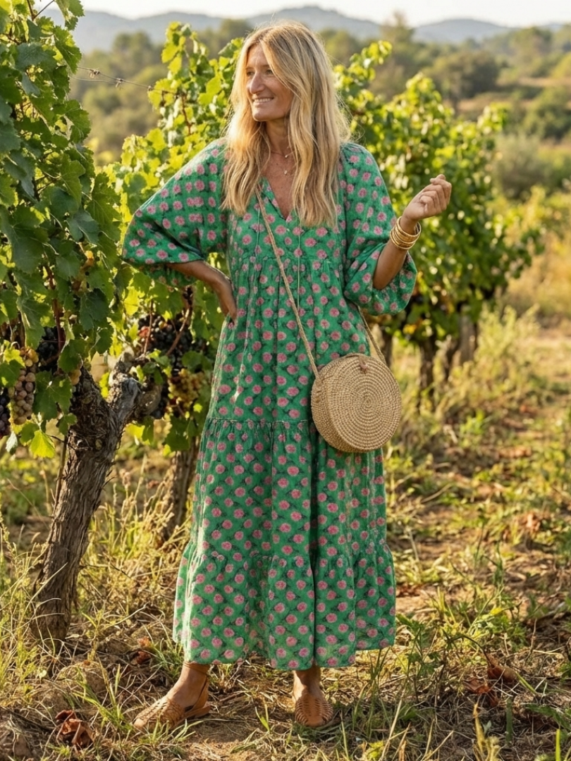Fiora | Vestido midi de tirantes en V con estampado floral