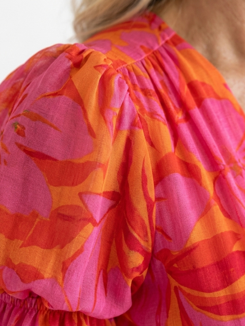 Willow | Vestido Midi de Manga Abullonada con Escote en V Floral