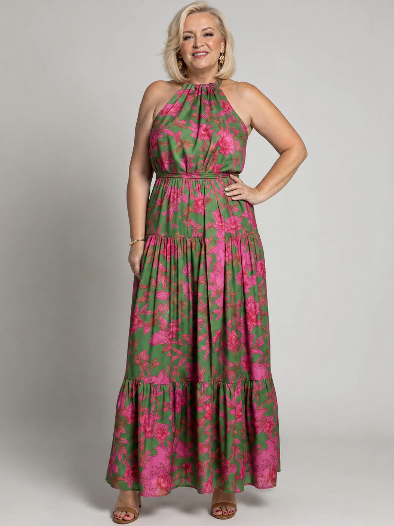 Rowen | Vestido midi halter drapeado