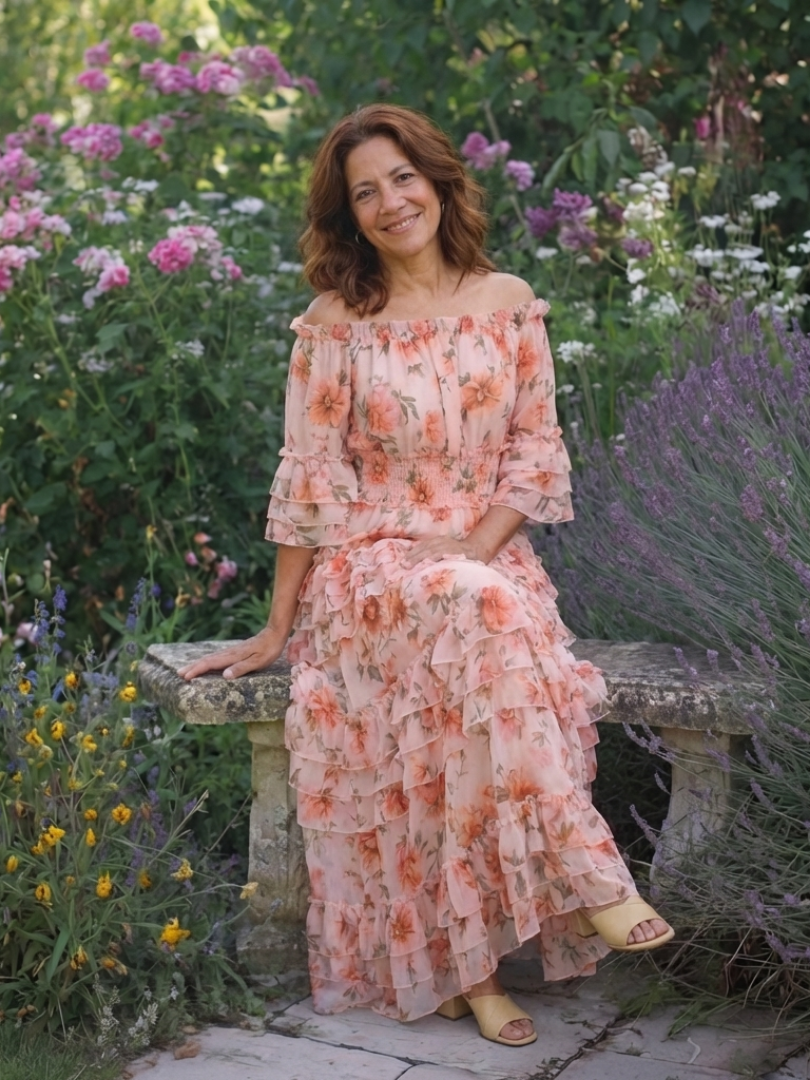 Rosalie | Vestido Maxi de Volantes Florales con Hombros Descubiertos
