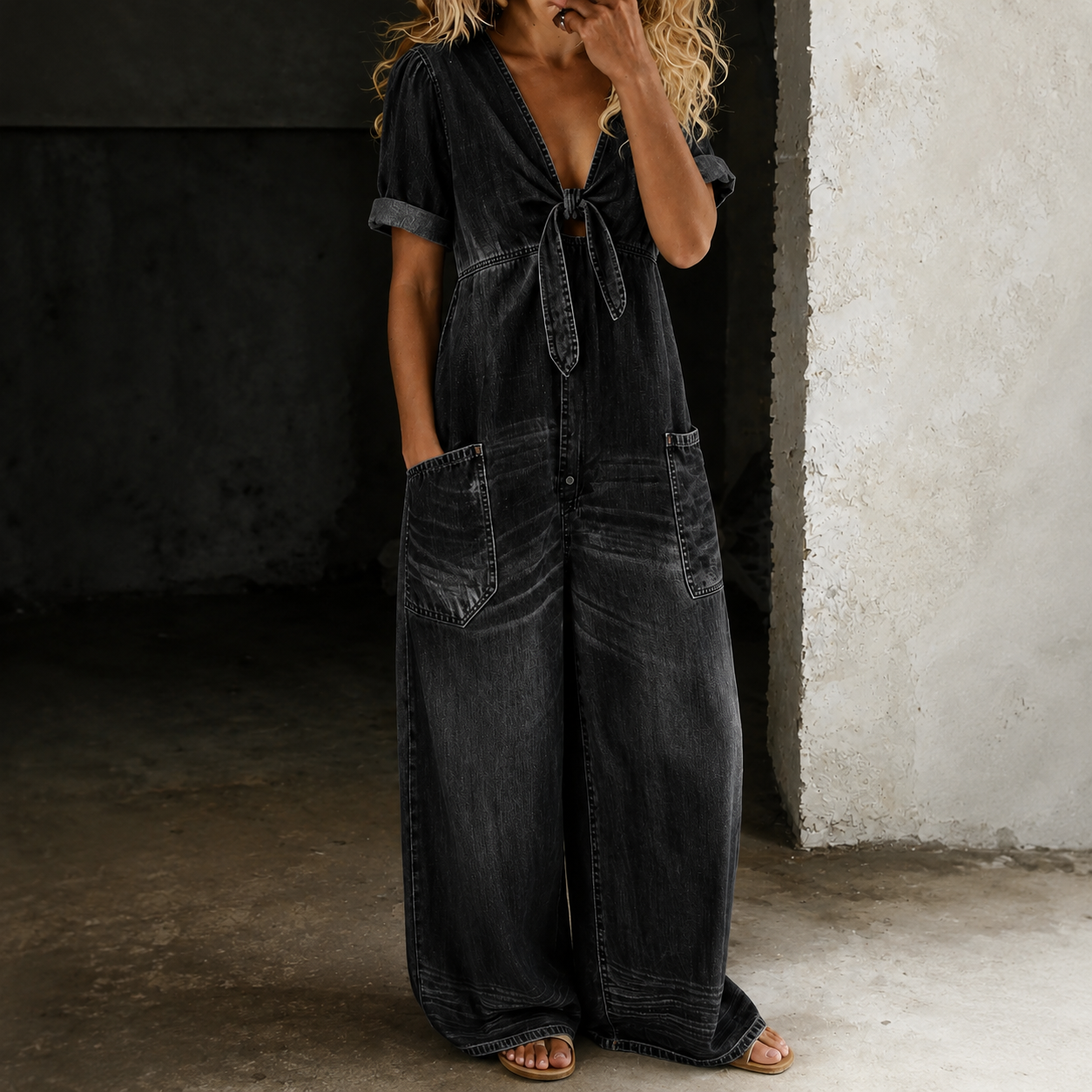 Maya | Mono Denim de Pierna Ancha