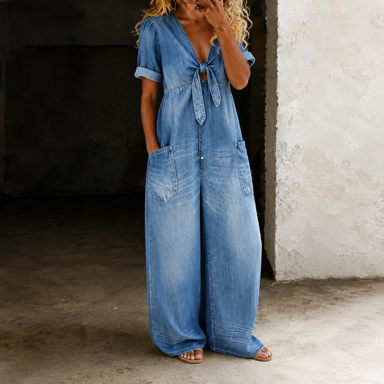 Maya | Mono Denim de Pierna Ancha