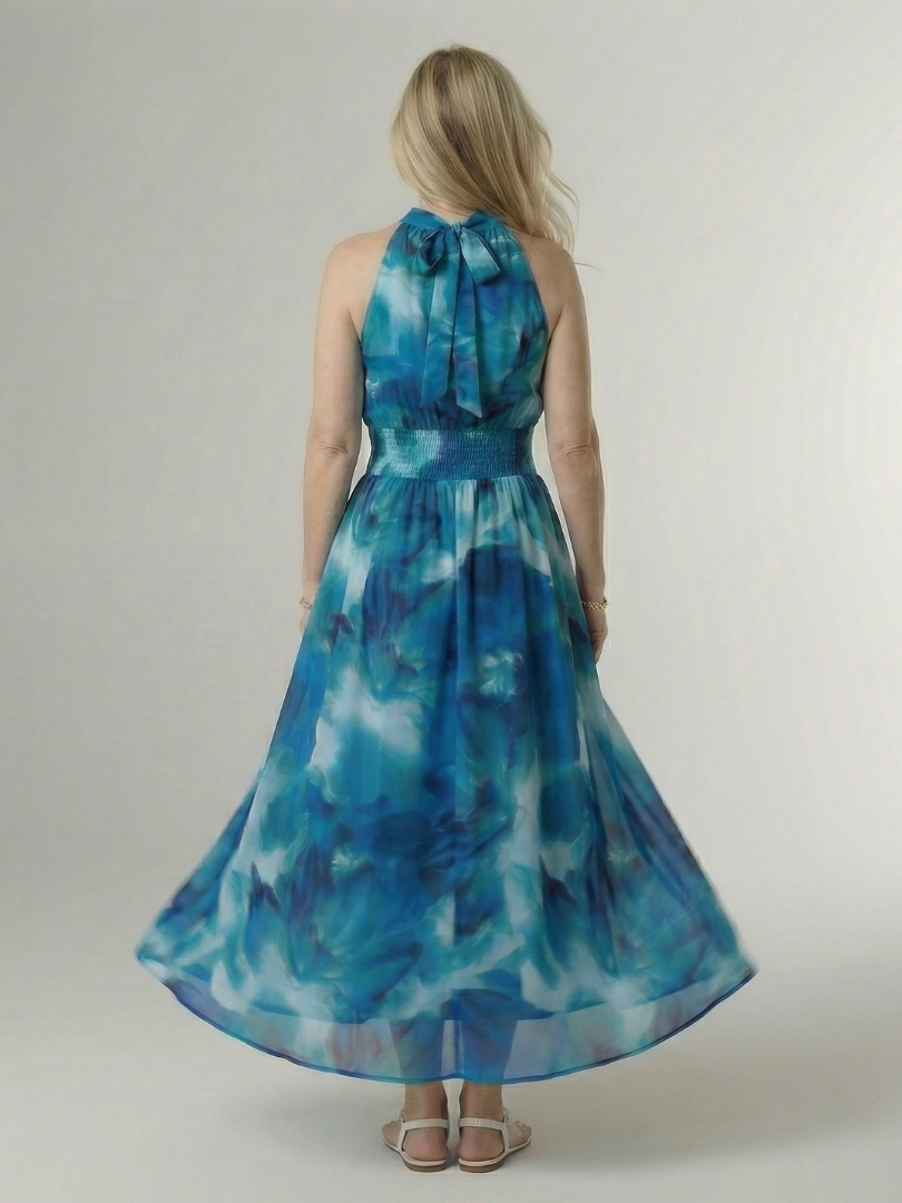 Sylin | Vestido midi halter con frunce en la cintura