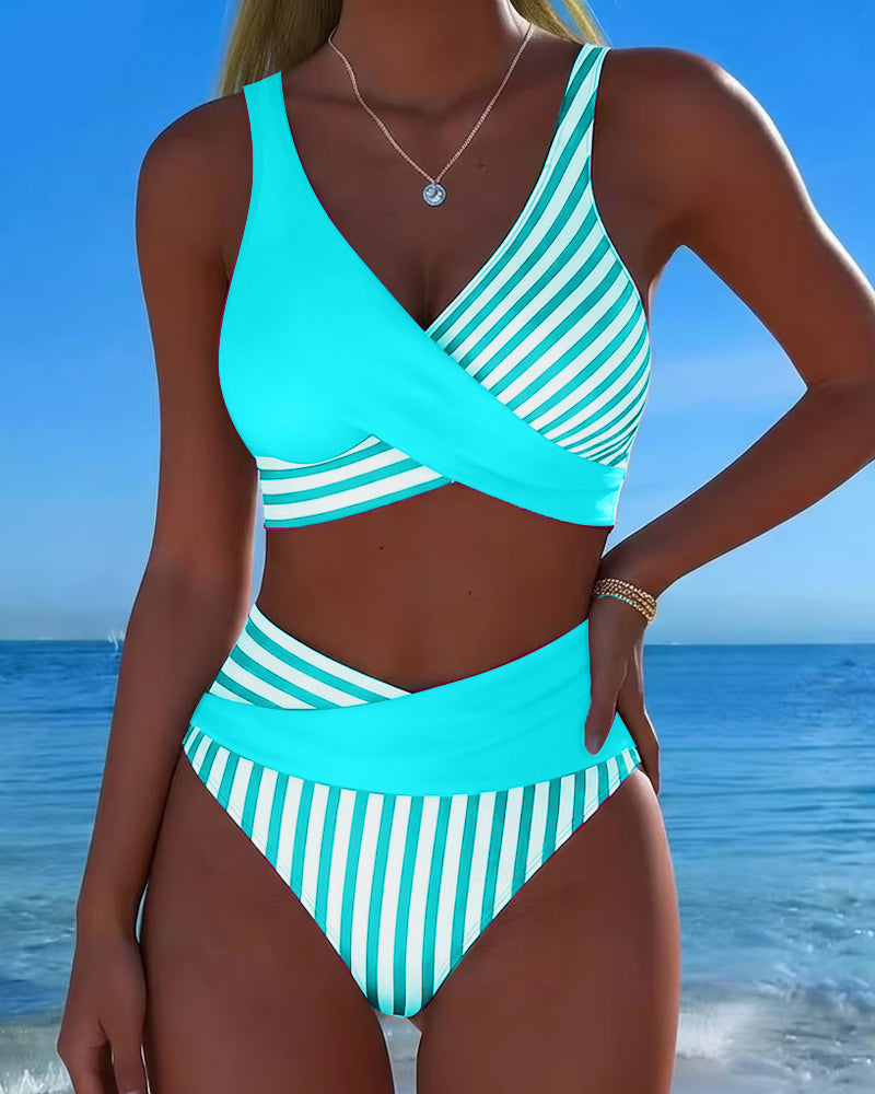 Bikini Cruzado Rayado Impreso