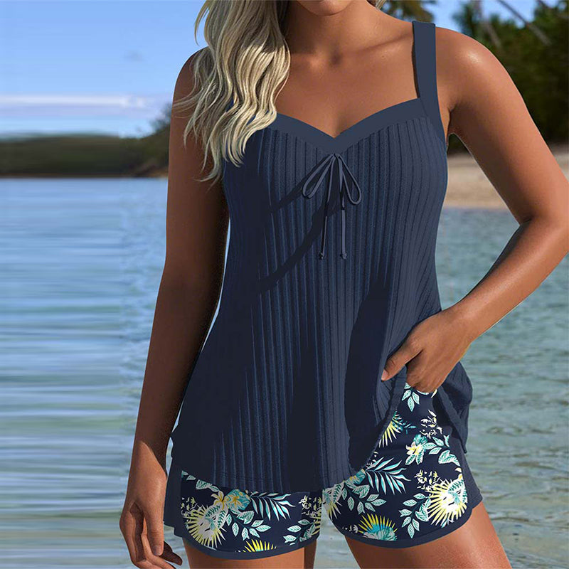 Tankini Rayado de Dos Piezas Corto de Playa