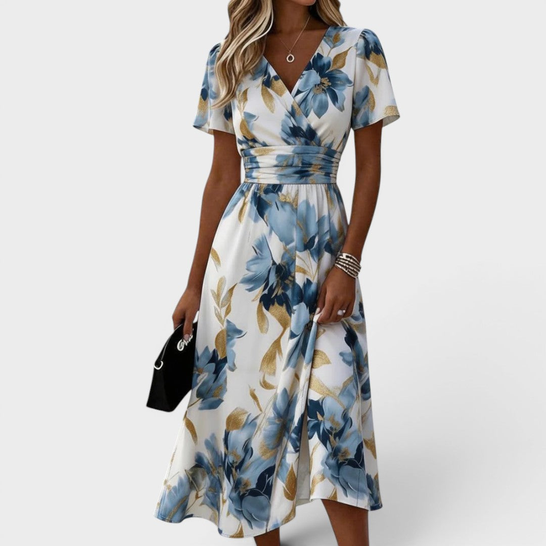 Elara | Vestido Midi Envolvente Floral