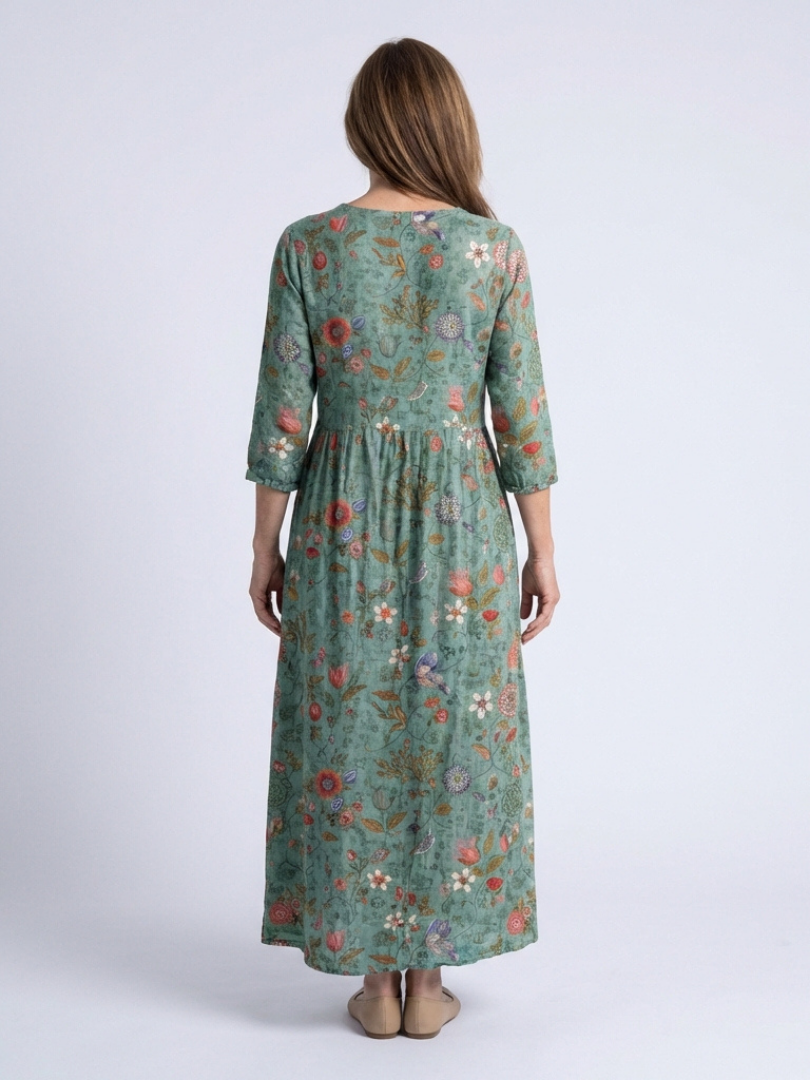Marina | Vestido Maxi de Manga Tres Cuartos con Escote en V Floral