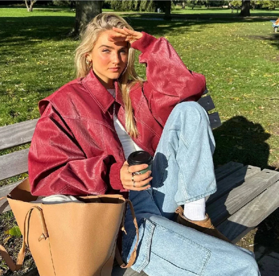 Faye™ - Chaqueta de cuero oversized