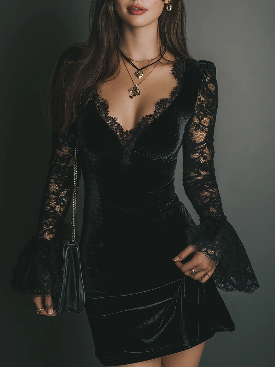 Luna™ | Minivestido de terciopelo y encaje