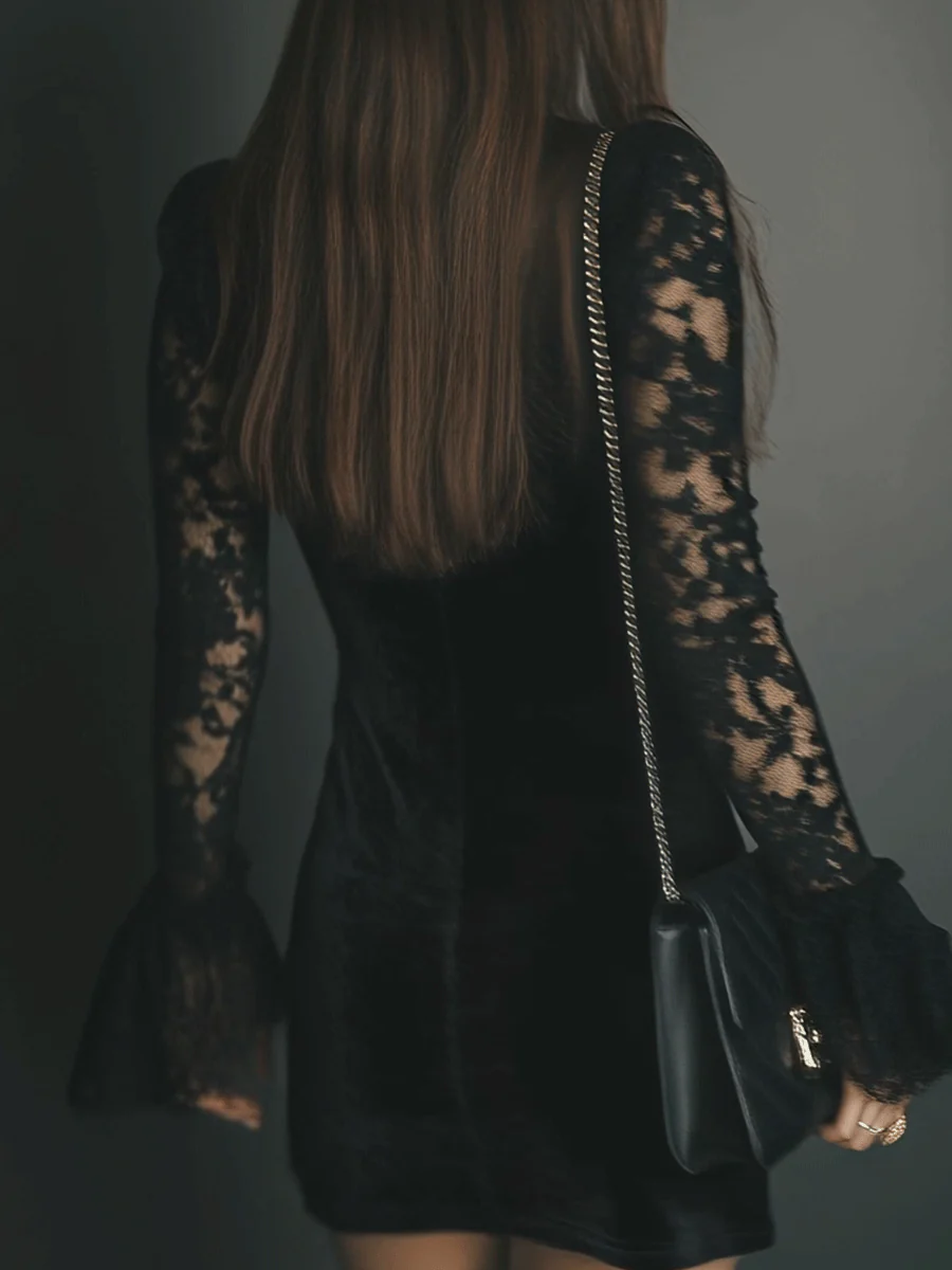 Luna™ | Minivestido de terciopelo y encaje