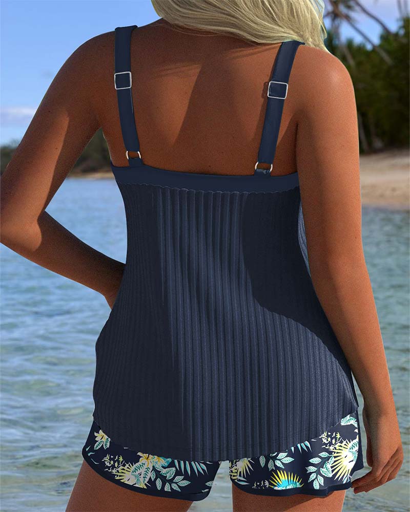 Tankini Rayado de Dos Piezas Corto de Playa