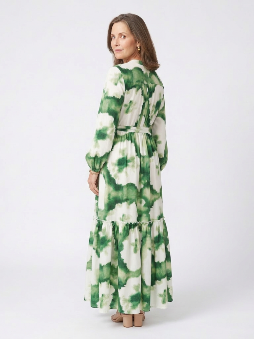 Sabine | Vestido Maxi de Manga Larga con Cintura Ajustable y Volantes