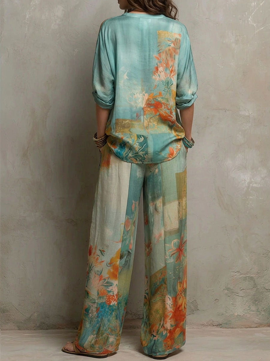 Chiara | Conjunto elegante de estampado floral con pantalón amplio