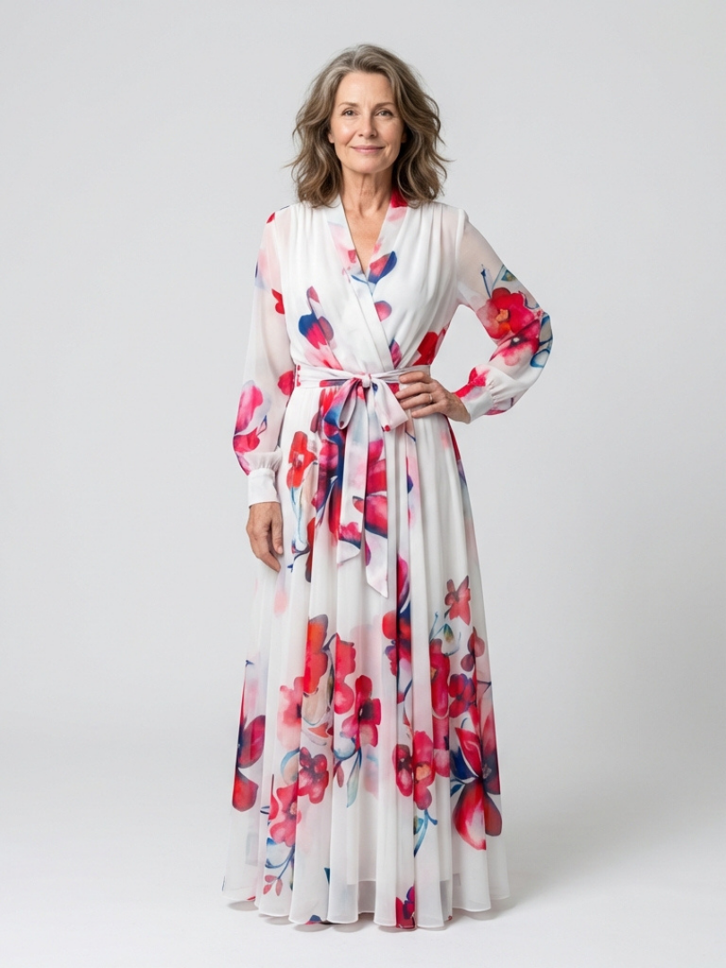 Lillian | Vestido Maxi Envoltura Floral de Manga Larga
