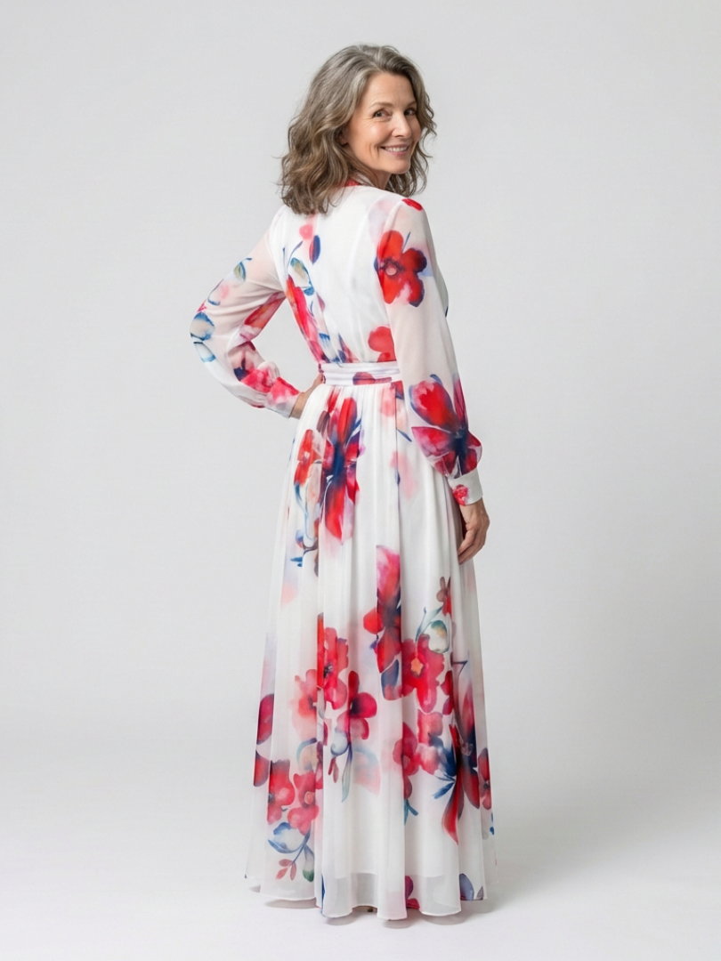 Lillian | Vestido Maxi Envoltura Floral de Manga Larga