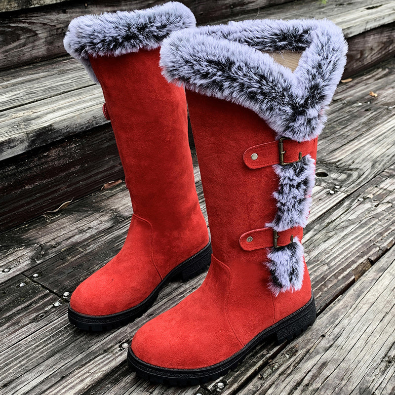 Botas de nieve de peluche grueso hasta la media pierna para mujer