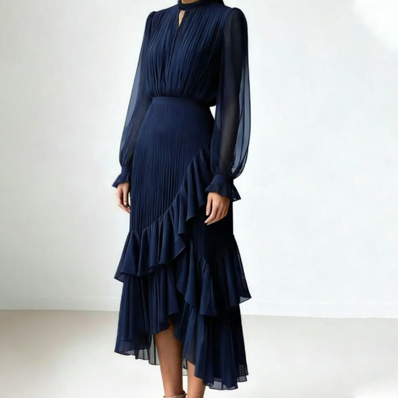 Vestido midi plisado con volantes
