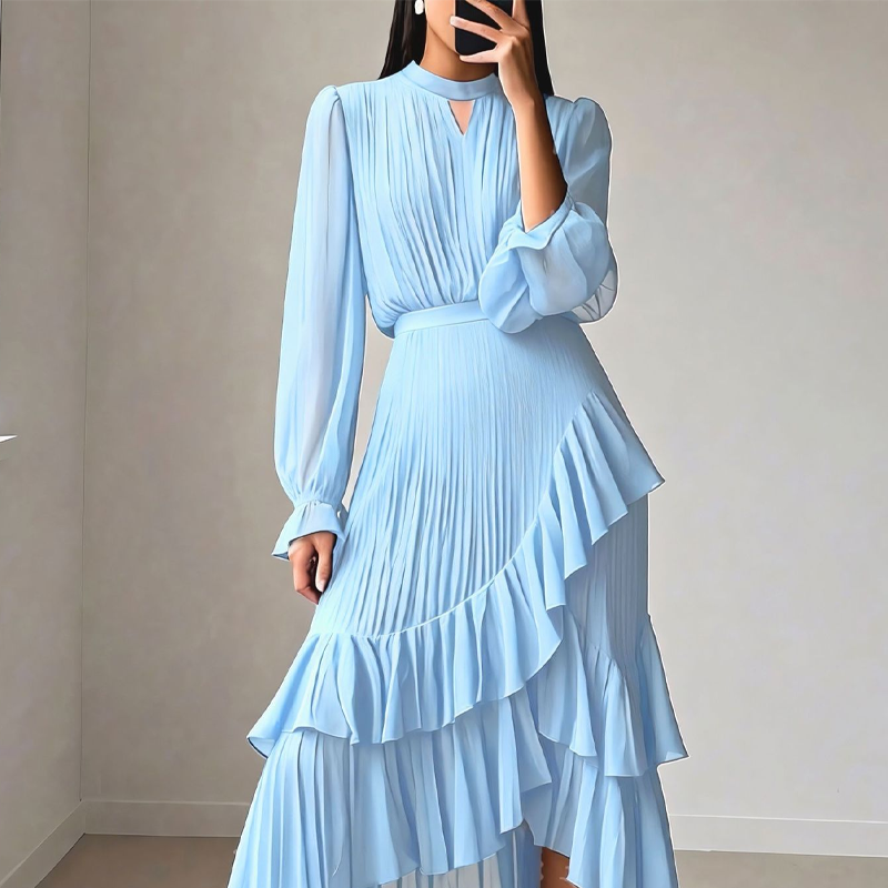 Vestido midi plisado con volantes