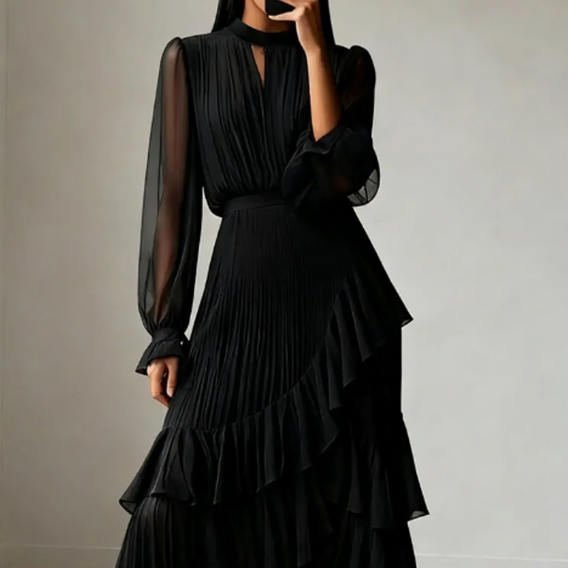 Vestido midi plisado con volantes
