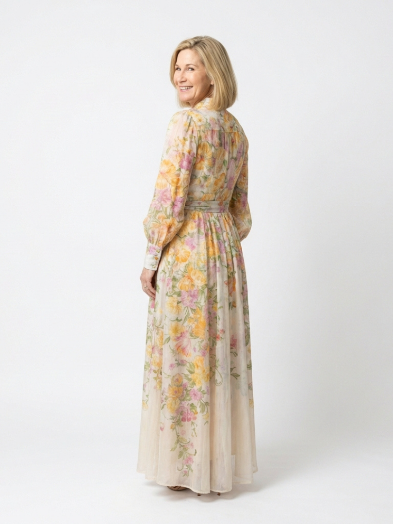 Cressida | Vestido Maxi Floral Transparente de Manga Larga