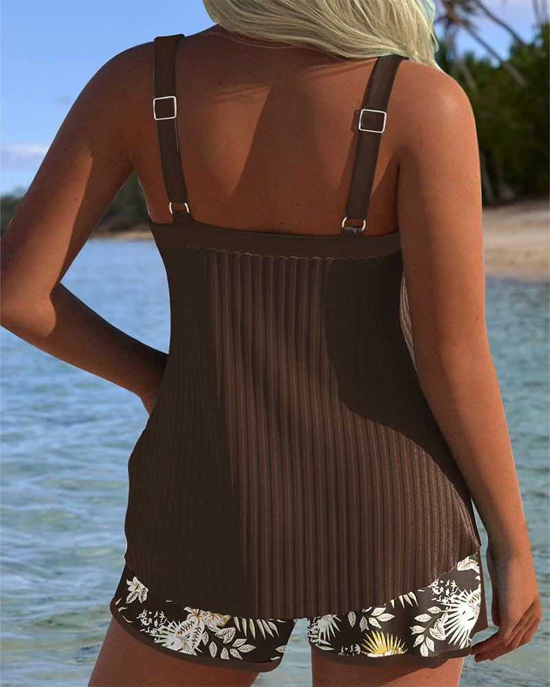 Tankini Rayado de Dos Piezas Corto de Playa
