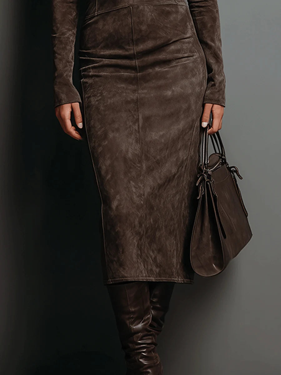 Frosina™ | Vestido midi de ante